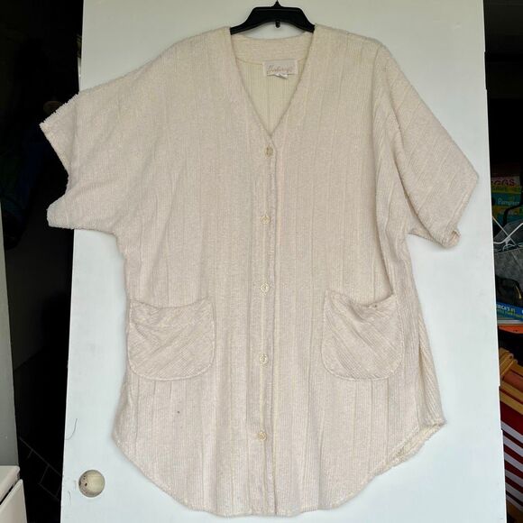 VTG Herbercraft Chenille Housecoat Robe 2X Textured Ivory Oversized Cozycore - Picture 9 of 12